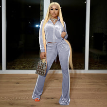 Load image into Gallery viewer, Fashion ribbed color-block flared pants suit（AY1309）
