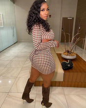 Load image into Gallery viewer, Houndstooth back waist tie cardigan dress
