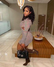 Load image into Gallery viewer, Houndstooth back waist tie cardigan dress
