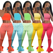 Load image into Gallery viewer, Striped tube top ruffled pants suit AY1110
