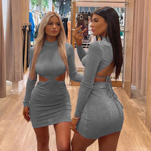 Load image into Gallery viewer, Sexy Halter Lace-up Long Sleeve Solid Color Dress（AY1263）
