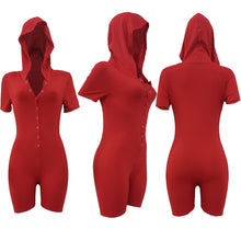 Load image into Gallery viewer, Women&#39;s single row button short sleeve hat Jumpsuit AY1937
