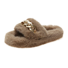 Load image into Gallery viewer, Hot selling thick-soled round head hairy chain slippers
