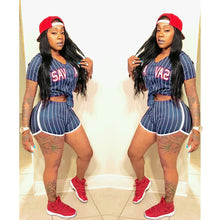 Load image into Gallery viewer, Striped Letter Baseball Jersey Two Piece Set（AY1850）
