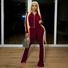 Load image into Gallery viewer, Fashion ribbed color-block flared pants suit（AY1309）
