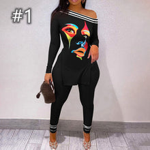Load image into Gallery viewer, letter printed split long sleeve top suit(AY2445)
