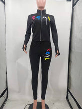 Load image into Gallery viewer, Casual zipper print two piece set（AY1701）
