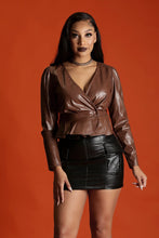 Load image into Gallery viewer, Leather long sleeve V-neck PU top (AY2432)
