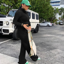 Load image into Gallery viewer, Stand-up collar zipper coat wide leg pants two-piece suit AY1273
